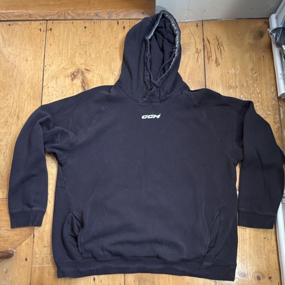 CCM Men's Black Pullover Hoodie Logo Pockets Drawstring 2XL